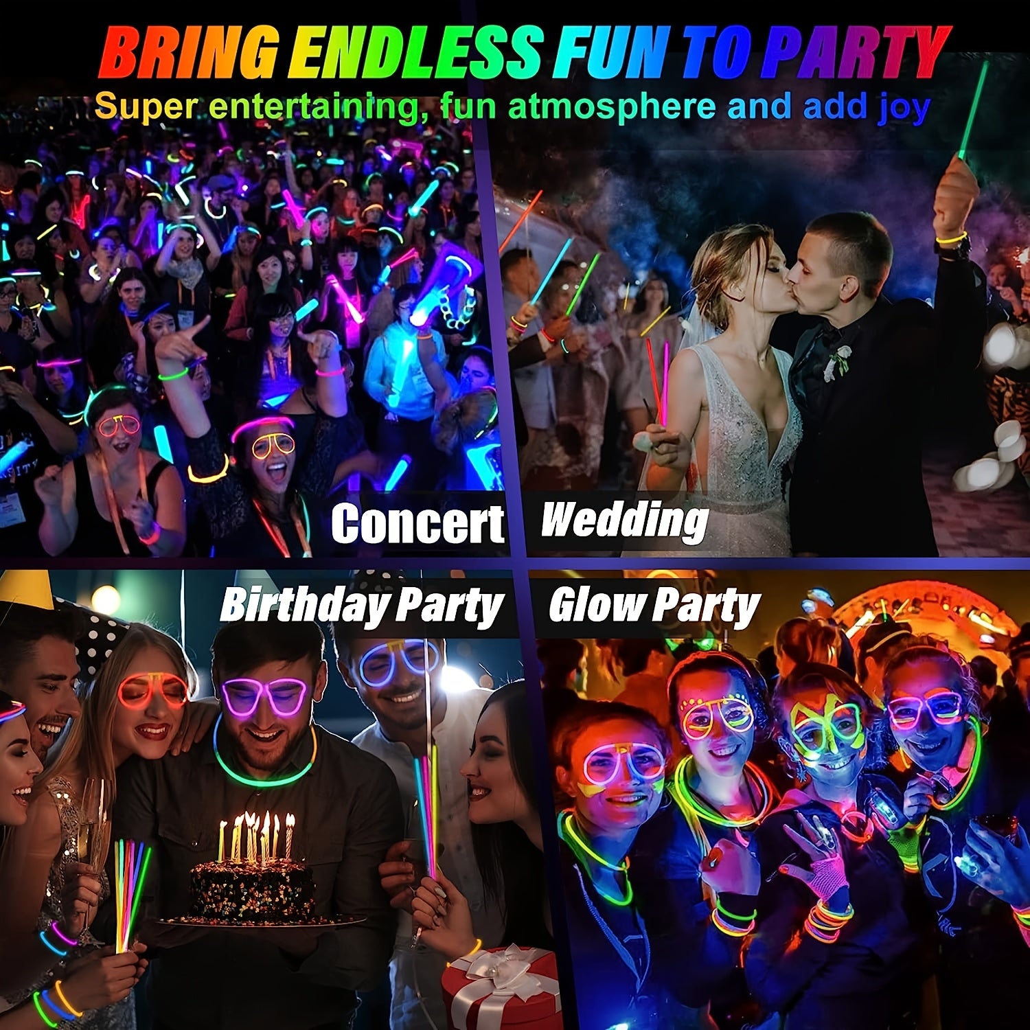 50pcs Glow Sticks Party Favors 7 Colors & Connectors for Necklace Balls Glasses