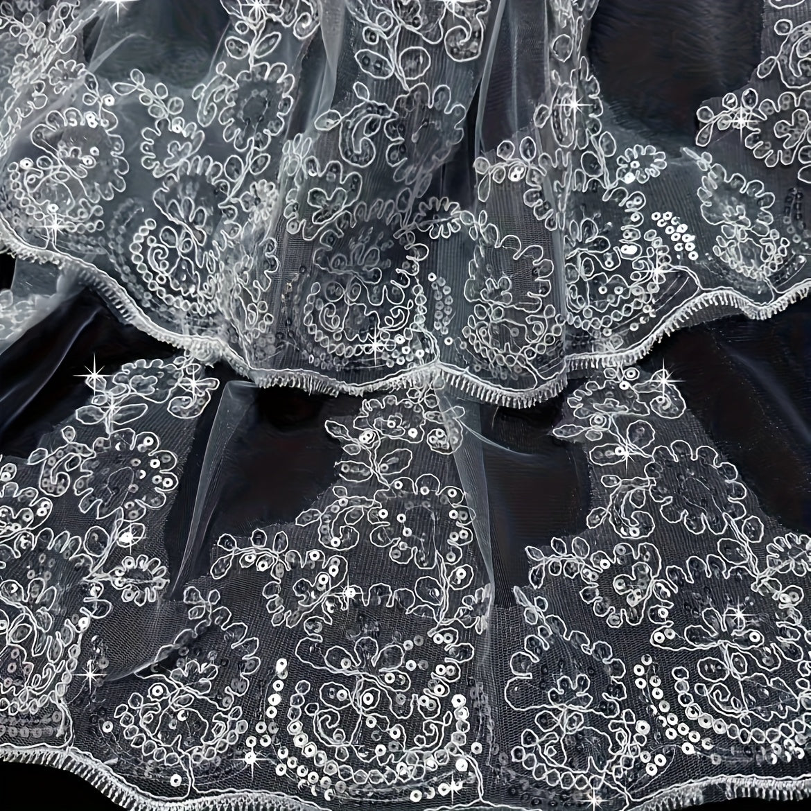 Royal Court Style Double Layer Sheer Curtain Embroidered Floral Lace