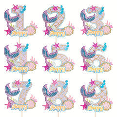 Mermaid Glitter Number Cake Topper 0-9 Birthday Party Decoration