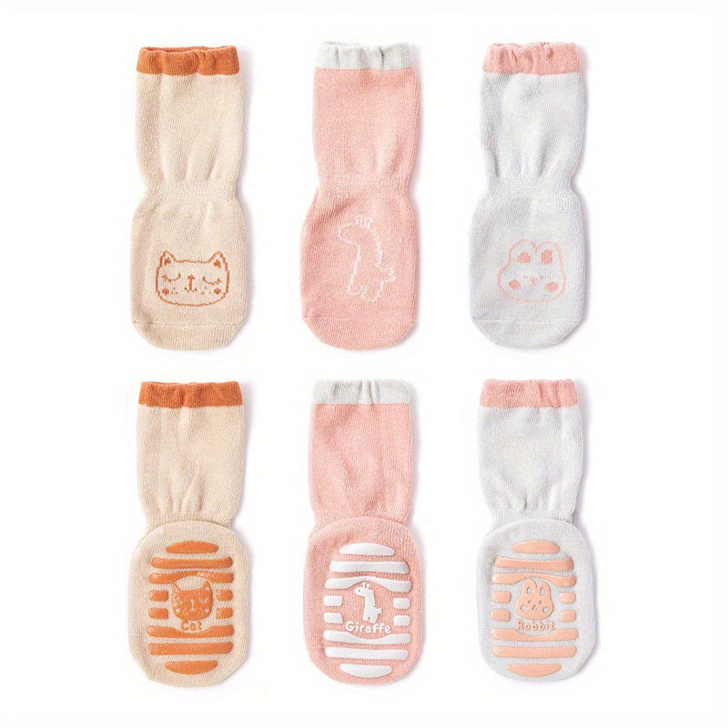 3 Pairs Cartoon Animal Knit Floor Socks for Toddlers