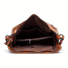 2pcs Large Capacity Tote Bag Set PU Leather Shoulder Wristlet Purse