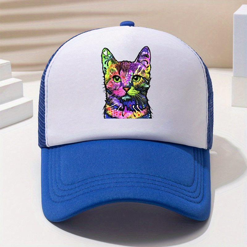 Y2K Rainbow Cat Baseball Cap Mesh Trucker Dad Hat Adjustable Sun Hats