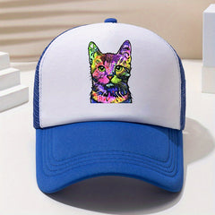 Y2K Rainbow Cat Baseball Cap Mesh Trucker Dad Hat Adjustable Sun Hats