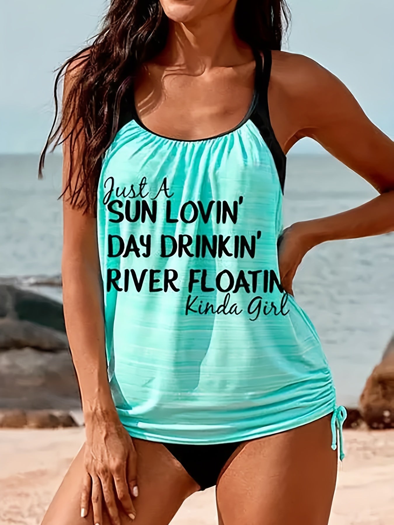 Colorblock Striped Tankini Set Women's Cut Out Cami Top Swimsuit