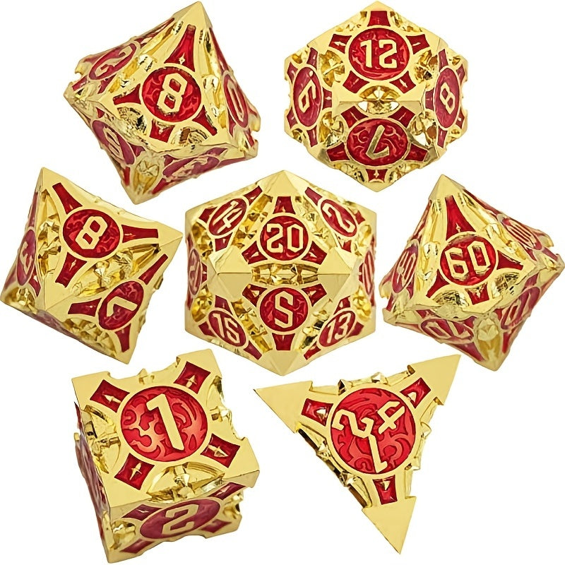 Metal Dice Set 7 Die Polyhedral Gift Box Golden Number