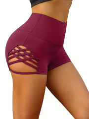 Criss Cross Hollow Out Sports Shorts High Waist Running Yoga Sexy Casual