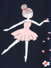 2pcs Toddler Girls Cotton Pajamas Set with Ballerina Graphic Tee & Floral Shorts
