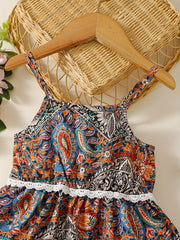 Ethnic Style Lace Waist Cami Dress for Toddler Girls