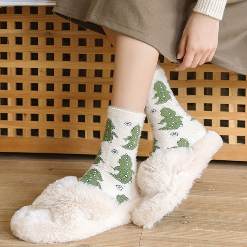 3 Pairs Cartoon Print Socks Comfy & Fuzzy Warm Women's Stockings