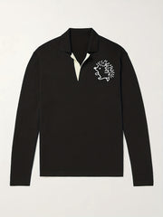 Hedgehog Pattern Knit Polo Shirt Men's Casual V Neck Sweater