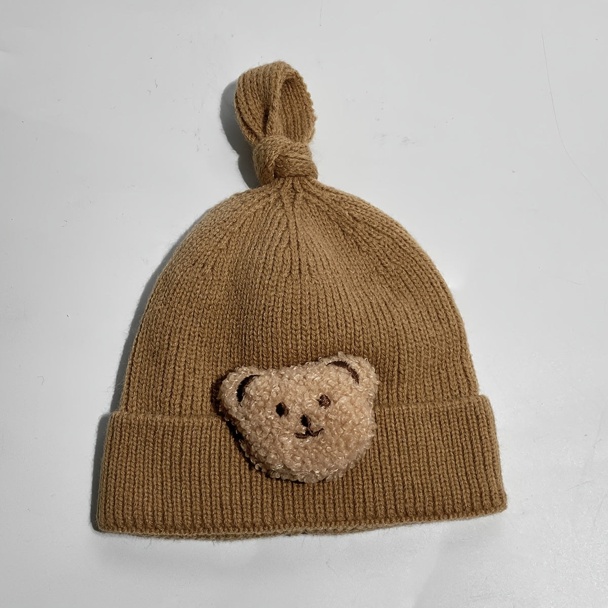 Toddler Baby Beanie Knitted Hat With Plush Bear Decor Warm Cap Winter