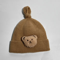 Toddler Baby Beanie Knitted Hat With Plush Bear Decor Warm Cap Winter