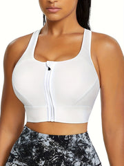 High Support Sports Bra Zipper Closure Padded Racerback for Women