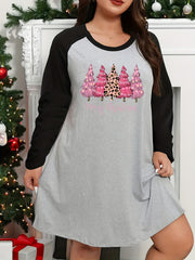 Christmas Tree Graphic Raglan Long Sleeve Nightdress