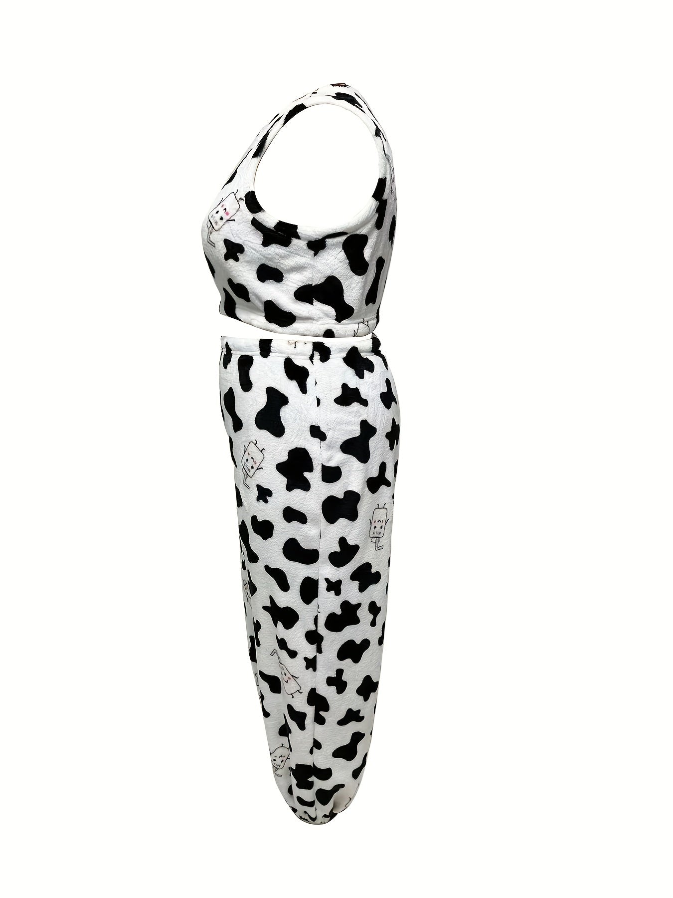 Women's Plus Size Cow Print Flannel Crop Tank Top & Joggers Pajamas Set
