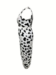 Women's Plus Size Cow Print Flannel Crop Tank Top & Joggers Pajamas Set