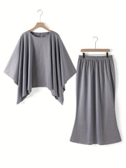Women's Solid Bat Sleeve Top & Skirt Set