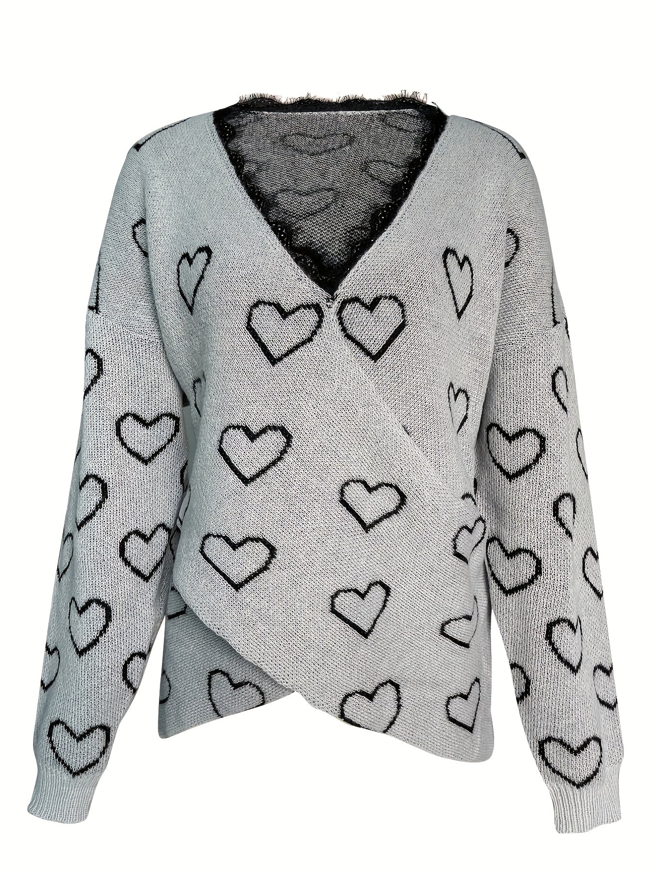 Heart Pattern V Neck Pullover Sweater for Fall & Winter