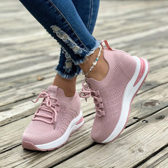 Women's Mesh Sneakers Lace Up Low Round Toe Heightening Breathable Shoes