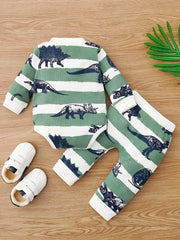 Baby Boys Dino Print Long Sleeve Onesies & Pants Set