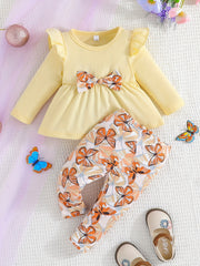 Baby Girls Bow Romper Butterfly Print Pants 2pcs Set