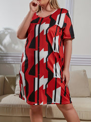 Geo Print Short Sleeve Round Neck Sleep Dress