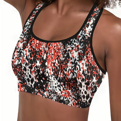 Women's Plus Splash Print Racer Back Shockproof Sports Bra
