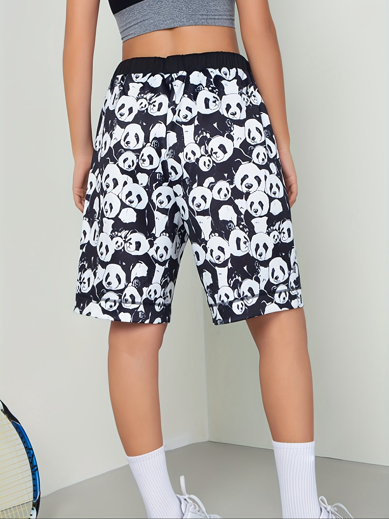 Panda Print Drawstring High Rise Shorts