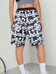 Panda Print Drawstring High Rise Shorts