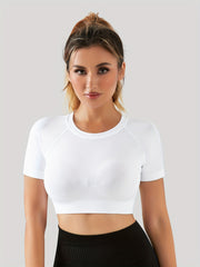 Solid Fitness Short Sleeve Sports Tee Round Neck Slim Fit