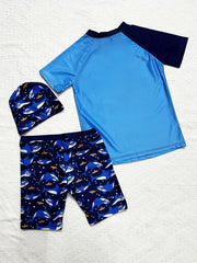 Toddler Boys Shark Swimsuit Set Short Sleeve Top & Shorts & Cap