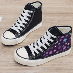 Christmas Snowflake Print Plush Lined Canvas Sneakers