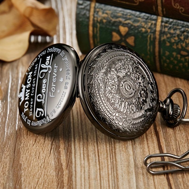 Round Pocket Watch I LOVE YOU Print Electronic Watch With Chain For Son