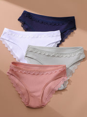 4pcs Womens Seamless Panties Lace Trim Cotton Briefs