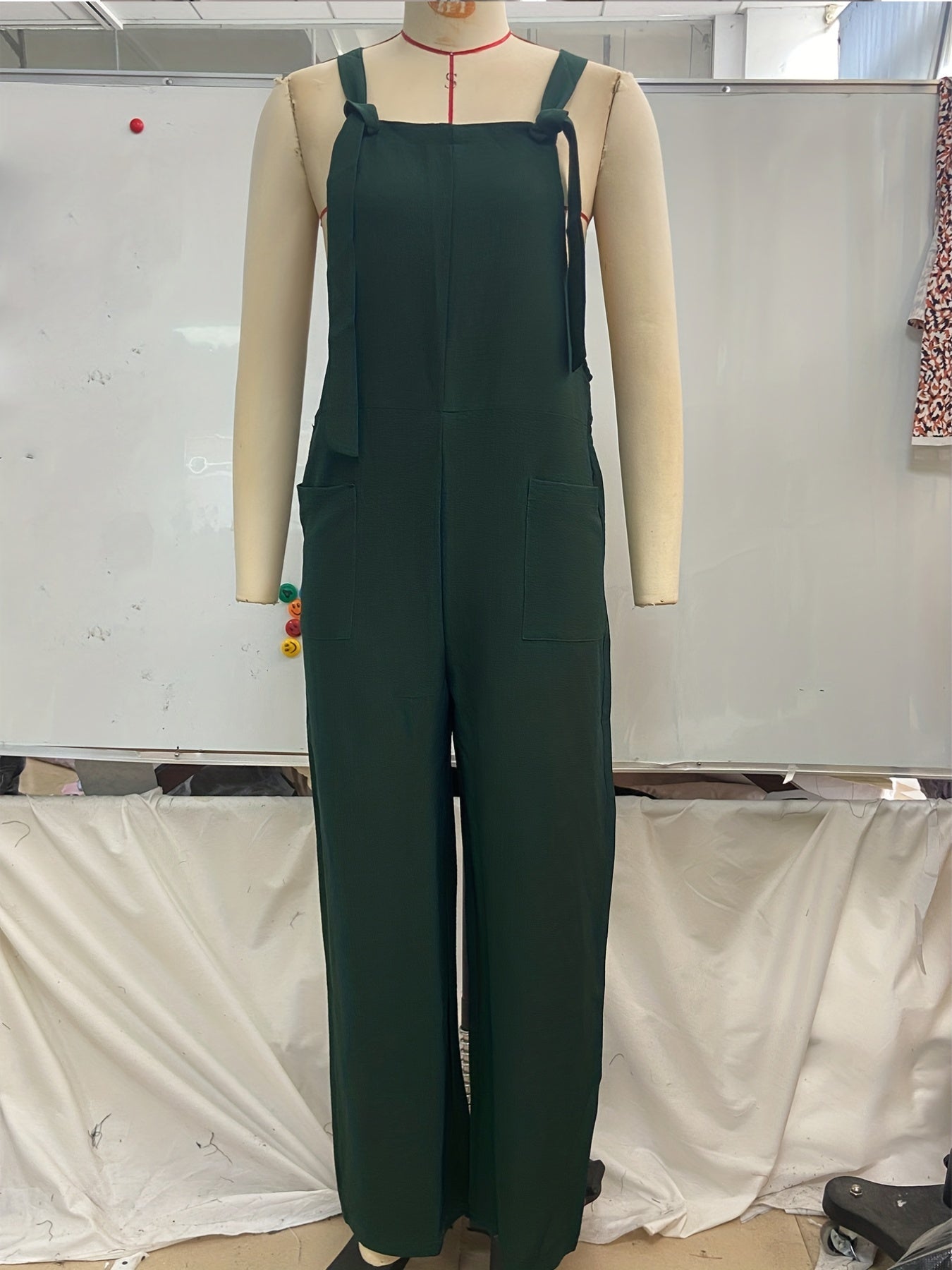 Solid Wide Leg Overall Jumpsuit Women's Clothing