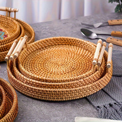 Rattan Serving Tray Tea Tray Fruit Plate Bread Snack Basket