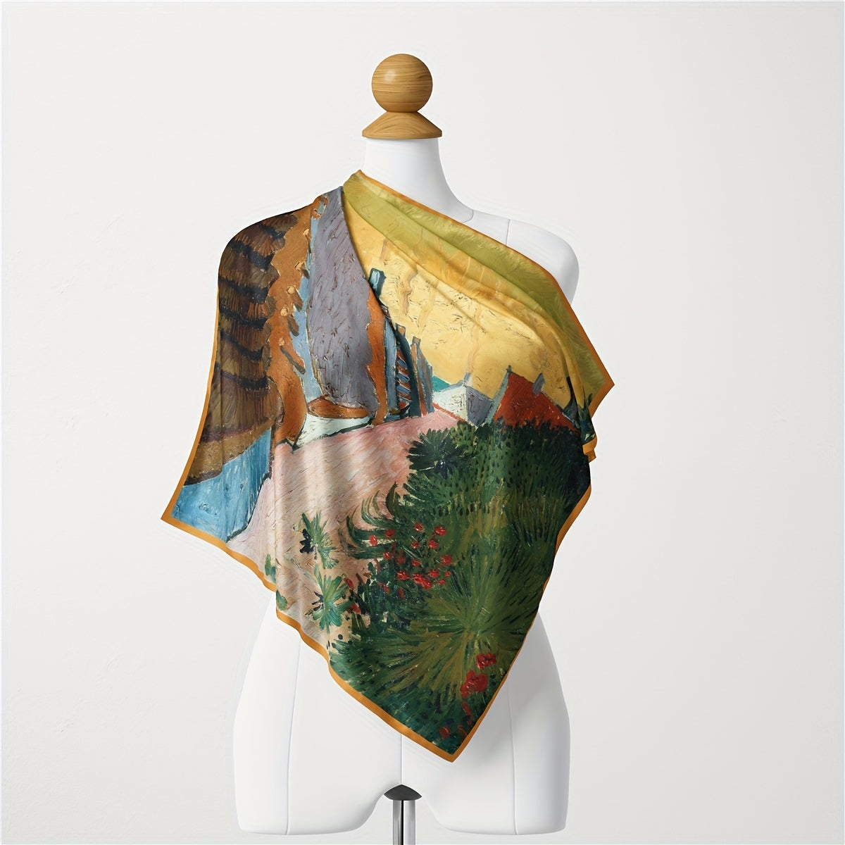 Boho Village Print Square Scarf Oil Painting Neckerchief Bandana Head Wrap