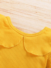 Baby Girls Yellow Pit Strip Short Sleeve Bodysuit Floral Shorts Set