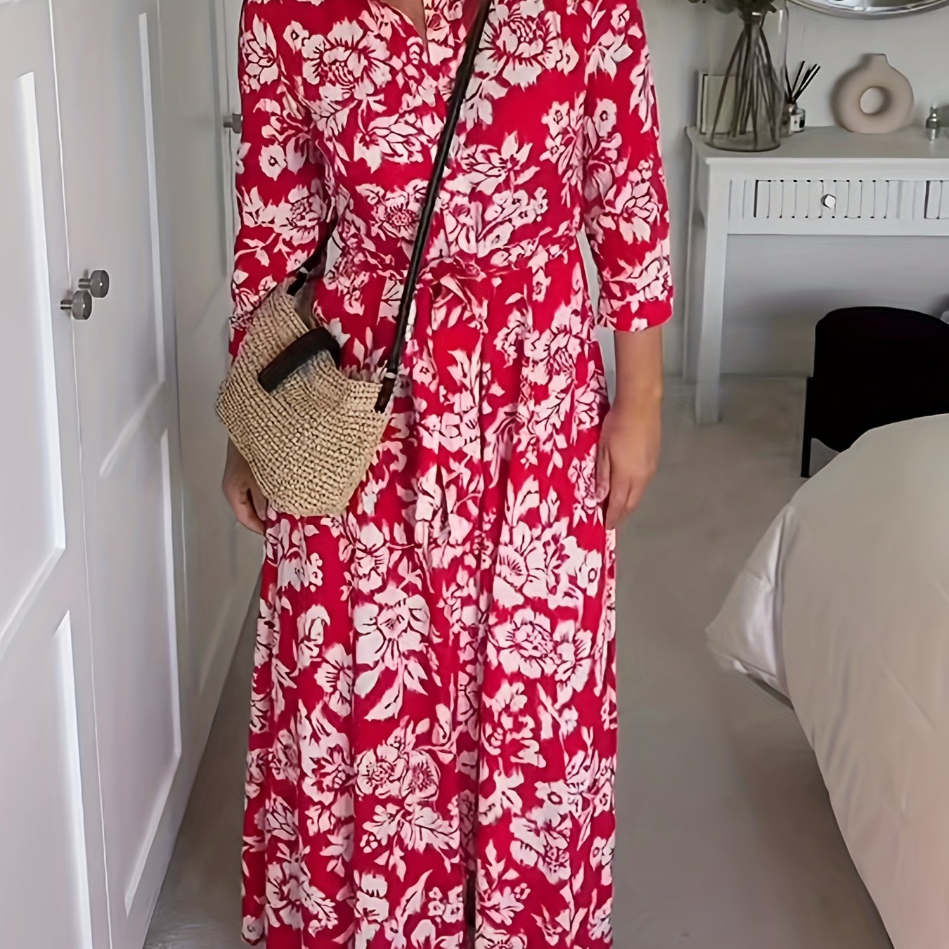 Women's Plus Floral Print Button Up Maxi Shirt Dress