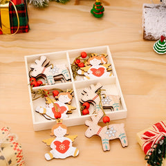 12pcs Wooden Reindeer Doll Christmas Tree Hanging Ornaments