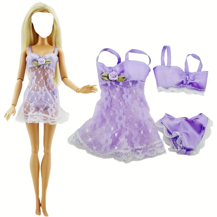 3pcs Pajamas Underwear Bra Dress Lace Doll Costume Set