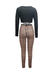 Women's Two Piece Set Crew Neck Top & Printed Pants Fall/Spring
