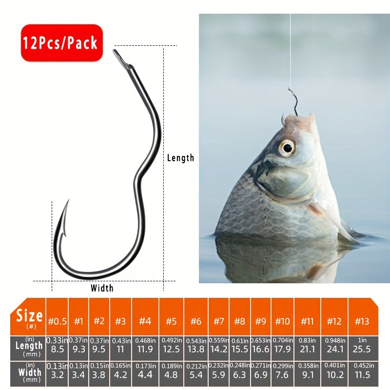 12Pcs Carbon Steel Fishing Hook for Carp Fishing