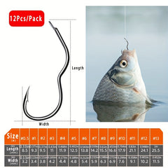 12Pcs Carbon Steel Fishing Hook for Carp Fishing