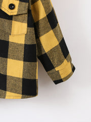 Boys Plaid Hooded Shirt Long Sleeve Button Down Jacket for Autumn