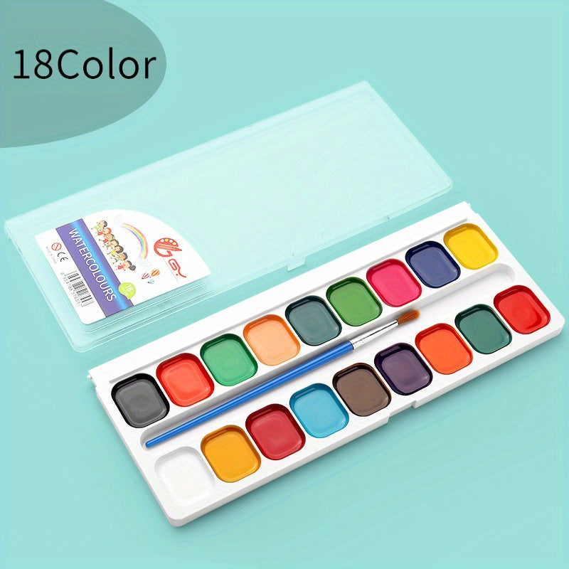 Watercolor Pigments Set in Plastic Box with Brush - Ideal for Watercolor A
