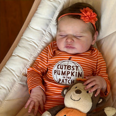 20" Reborn Baby Doll Light Beige, Visible Veins, Orange Red Outfit