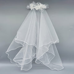 Double Layer Bridal Veil with Faux Pearls and Comb