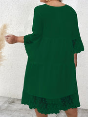 Casual Dress Women's Plus Lace Sleeve V Neck Smock Dress