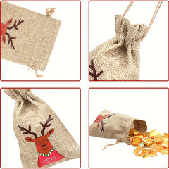 6pcs Xmas Jute Linen Drawstring Gift Bags for Favors Navidad